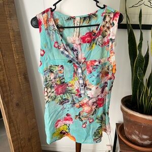 Aratta Floral Tank Top - Turquoise and Multicolor